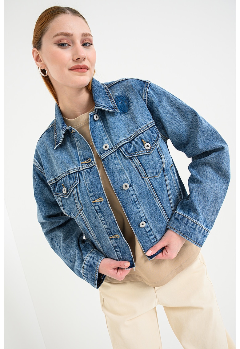 Oferte la Jacheta crop de denim Anouk - Albastru melange