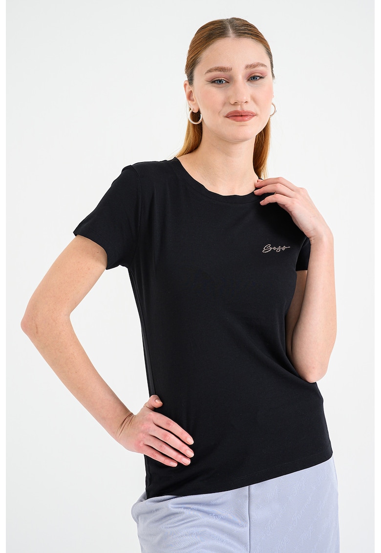 Oferte la Tricou de bumbac cu decolteu la baza gatului Esogo - Negru
