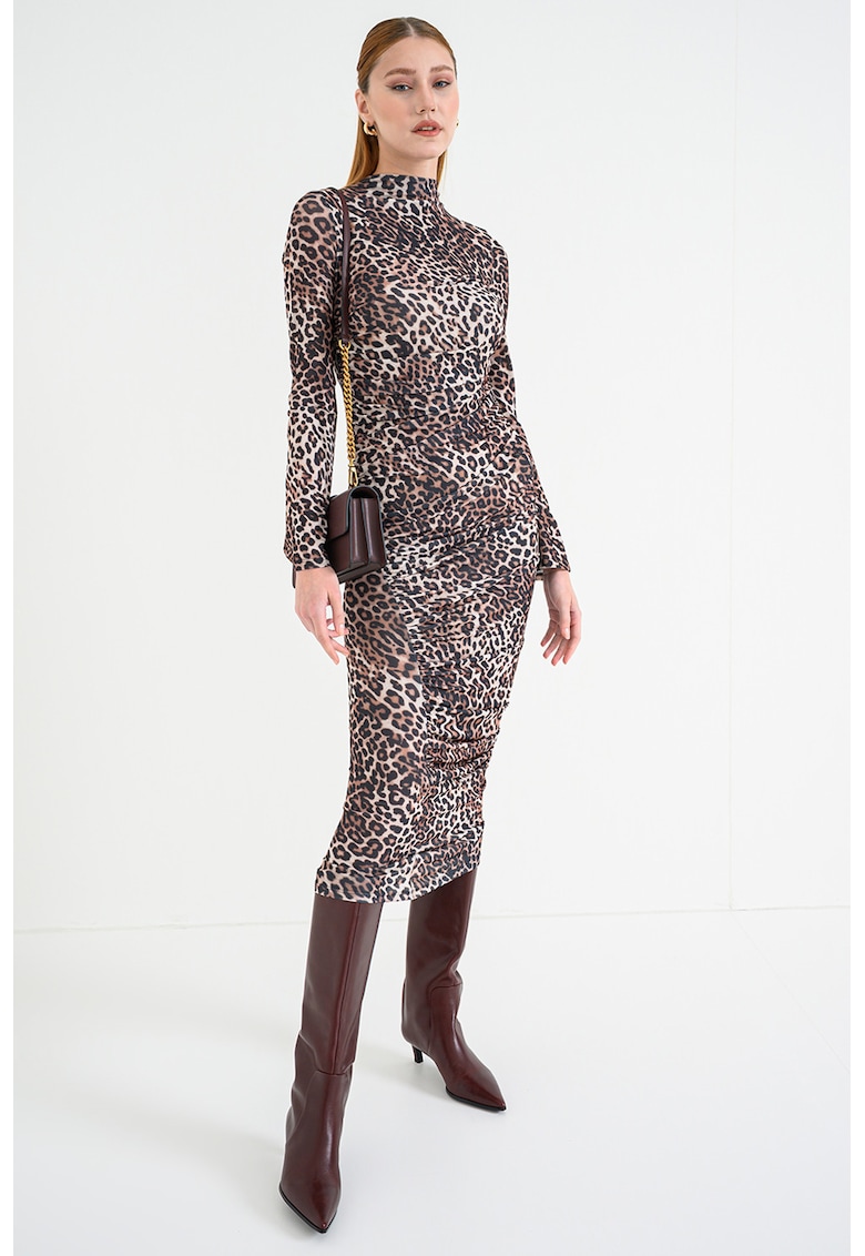 Oferte la Rochie cambrata cu animal print Nardonnay - Maro/Bej