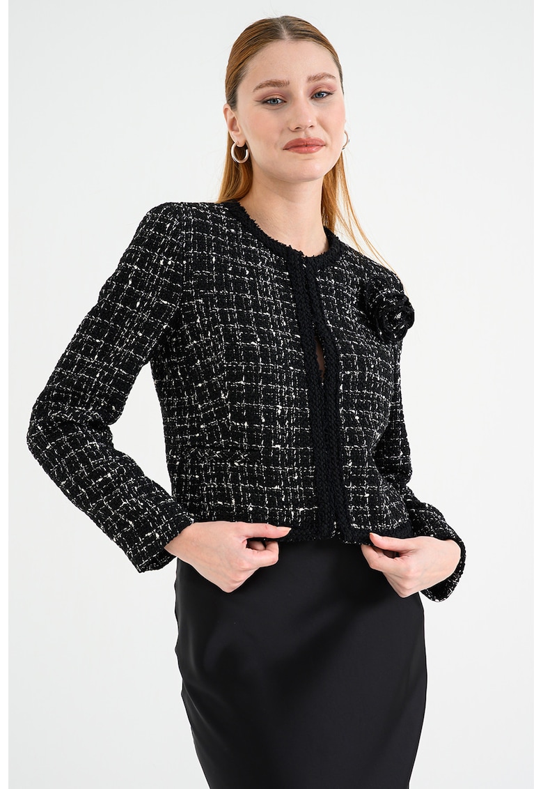 Oferte la Sacou crop din amestec de lana in carouri Ablumi - Alb/Negru