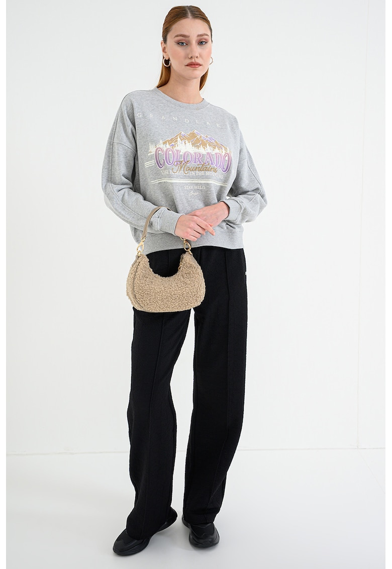 Oferte la Bluza de trening cu design grafic Eland - Gri melange/Lila