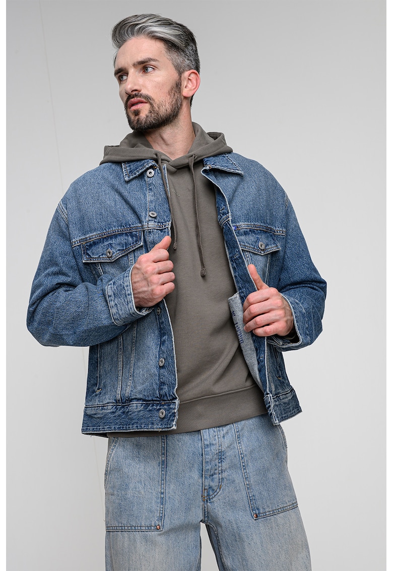 Oferte la Jacheta de denim cu buzunare pe piept - Albastru deschis