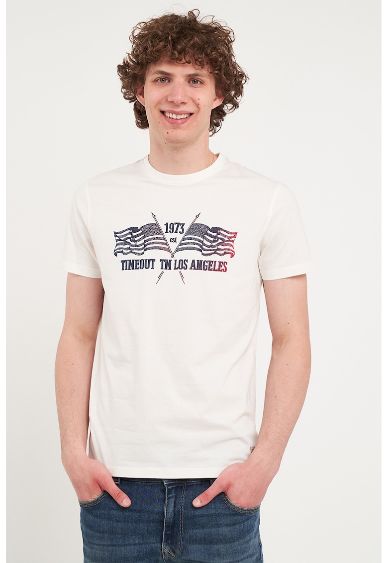 Oferte la Tricou din bumbac cu decolteu la baza gatului - Negru stins/Alb optic