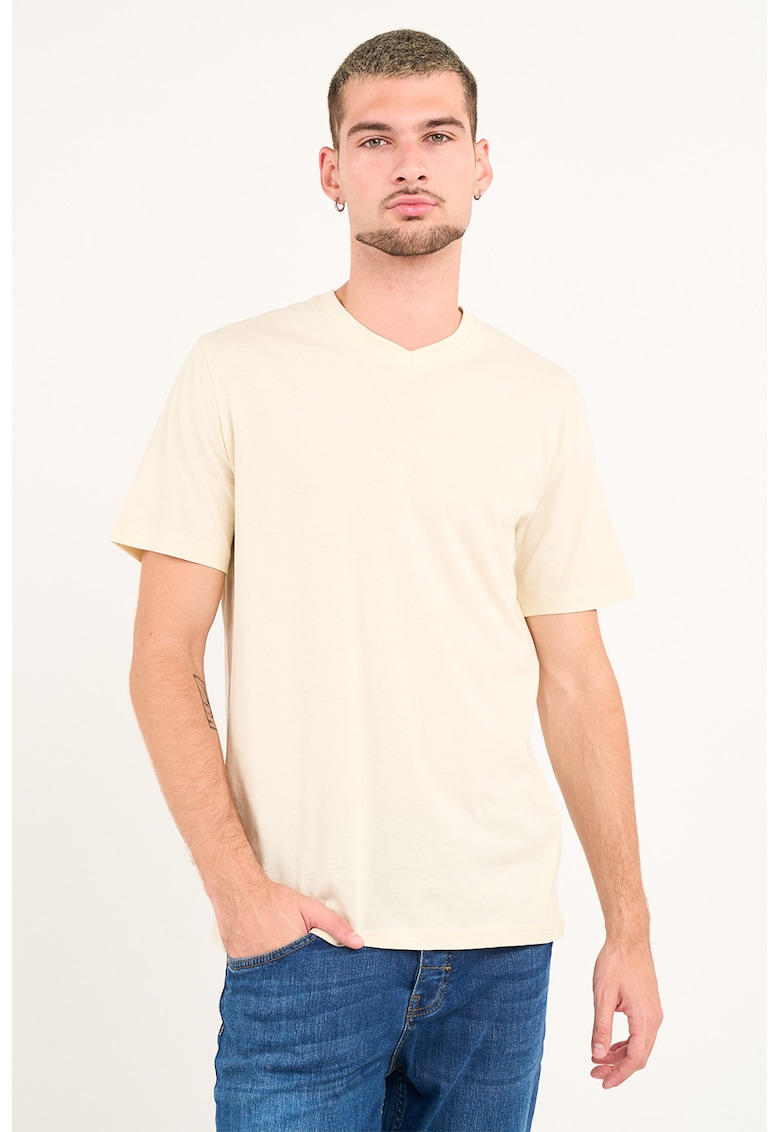 Oferte la Tricou uni cu decolteu in V - Galben pal
