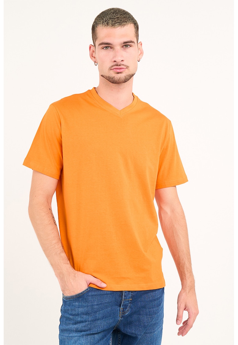 Oferte la Tricou uni cu decolteu in V - Portocaliu pal