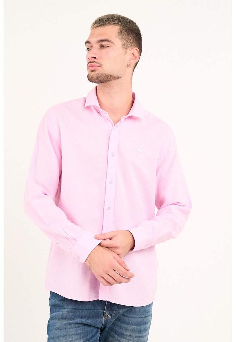 Oferte la Camasa uni din bumbac cu guler clasic - Roz pastel