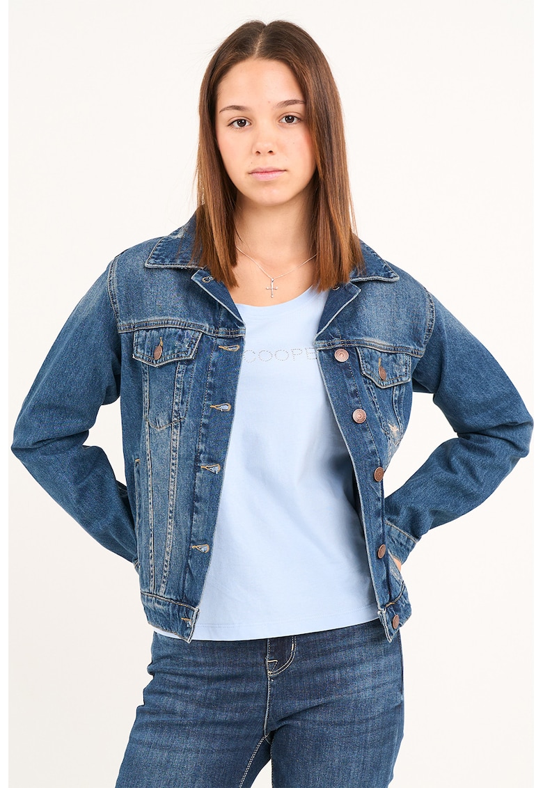 Oferte la Jacheta din denim cu buzunare cu clapa - Albastru inchis