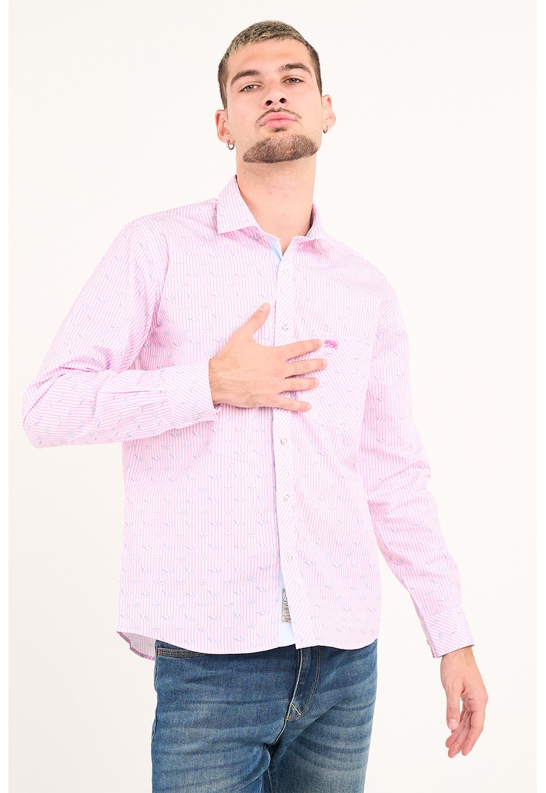 Oferte la Camasa din bumbac cu model si buzunar aplicat - Roz pastel
