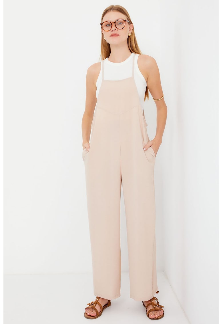 Oferte la Salopete dama - HiCCUP - salopeta cu croiala relaxata si picior larg - crem - denim