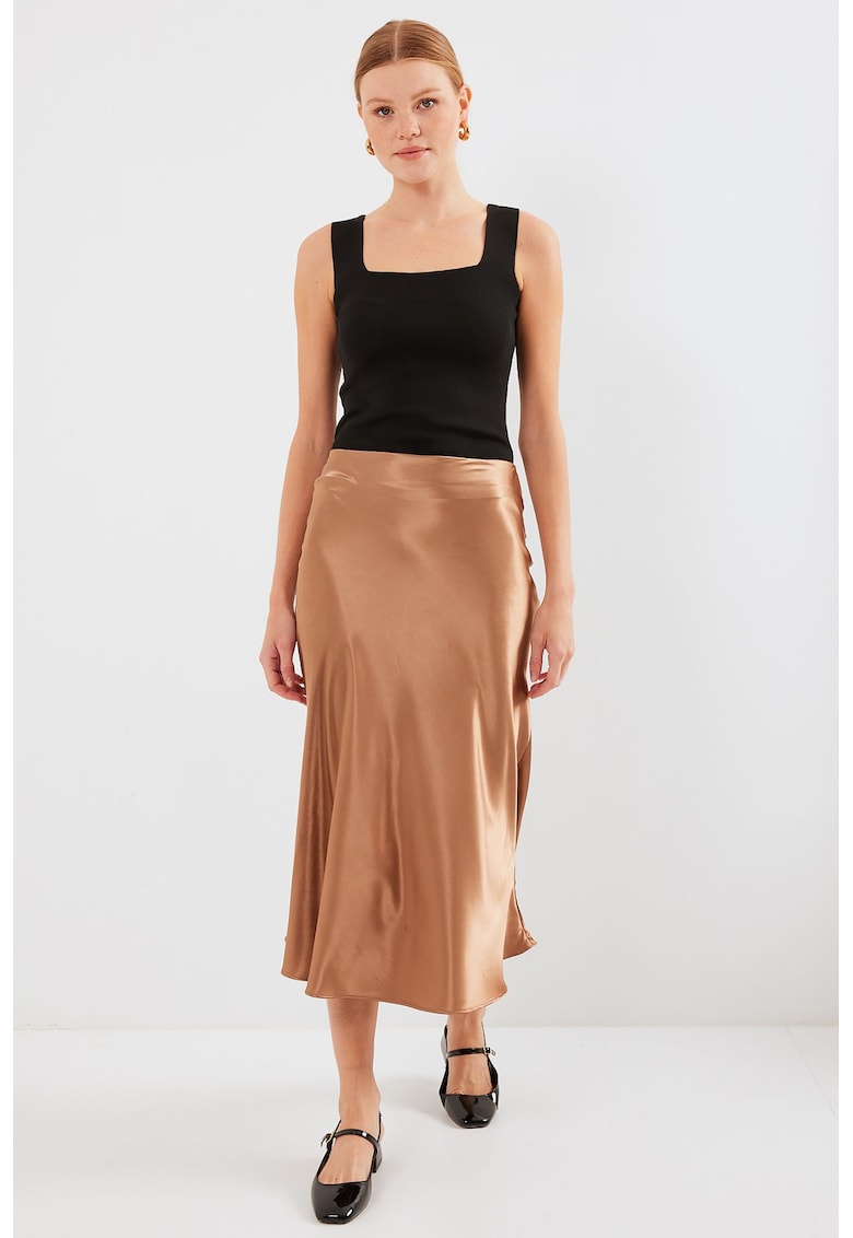 Oferte la Fusta Midi Elastica A-Forma HiCCUP - Maro - Satin
