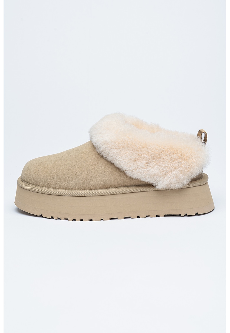 Oferte la Ghete de piele intoarsa fara inchidere cu blana - Bej