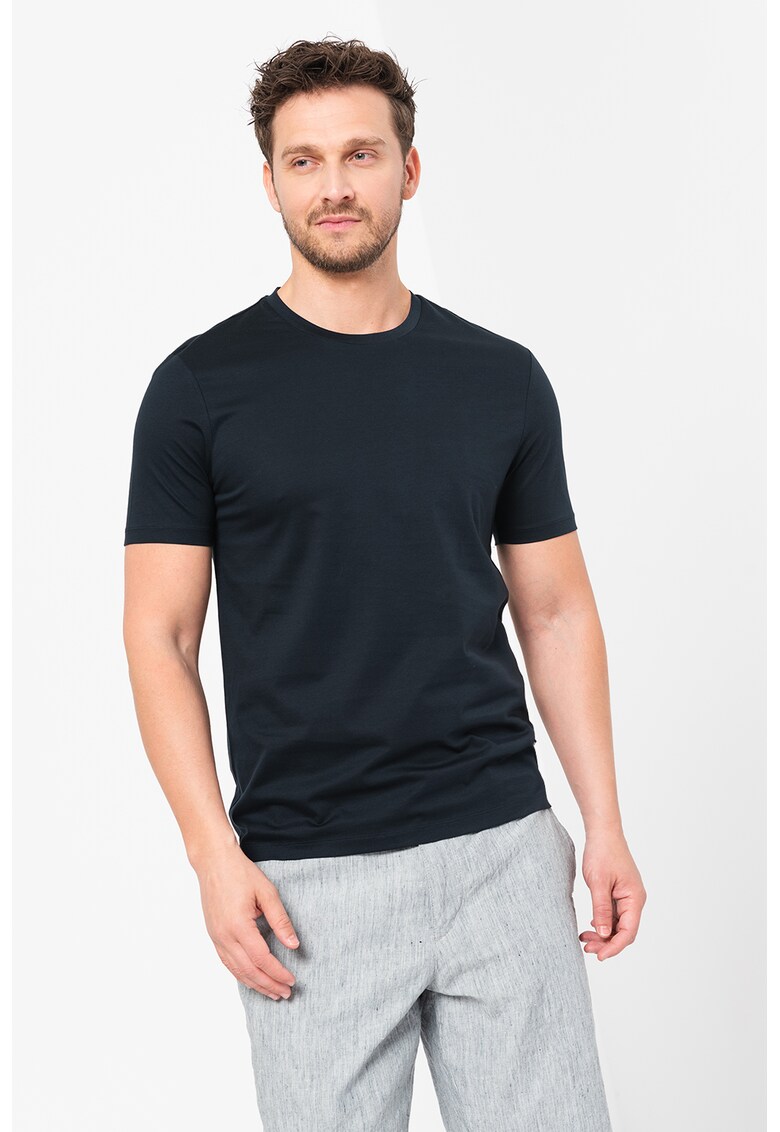 Oferte la Tricou de bumbac cu decolteu la baza gatului Tessler - Bleumarin
