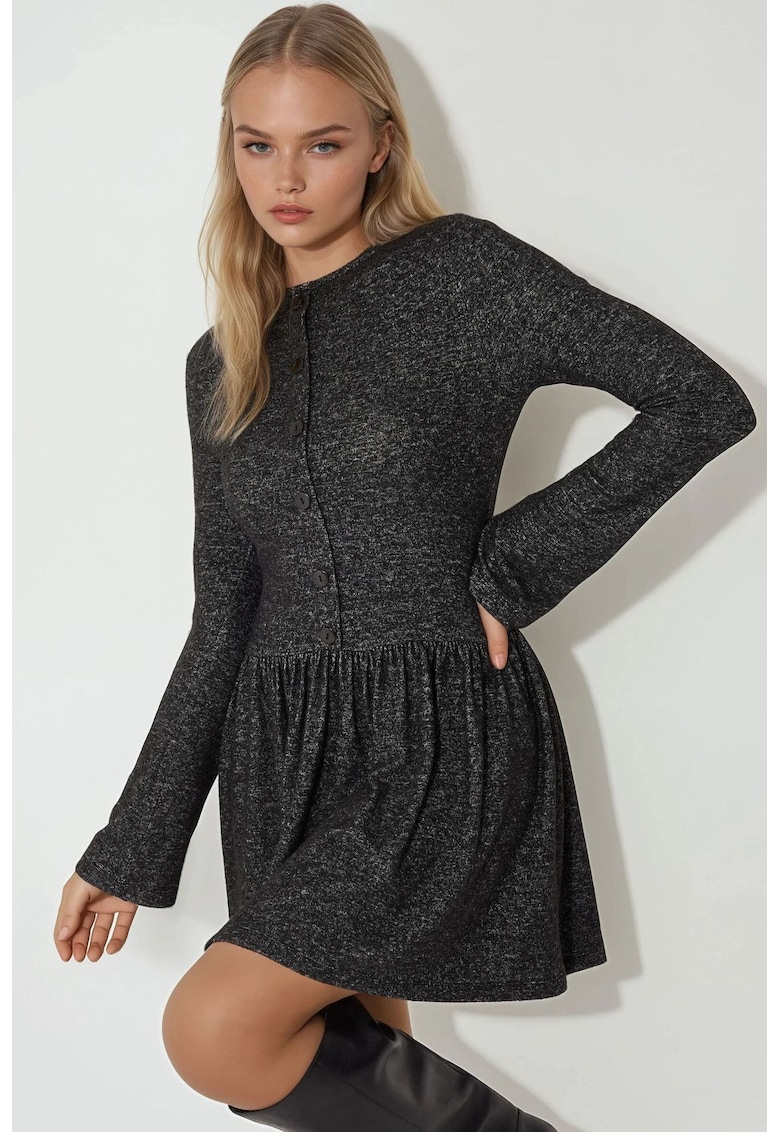 Oferte la Rochie mini -  skater - maneca lunga - gri - jerseu