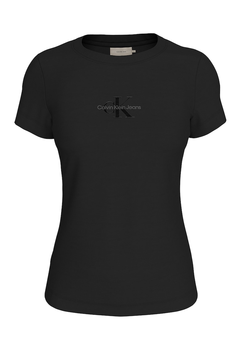 Tricou de bumbac cu decolteu la baza gatului - Negru