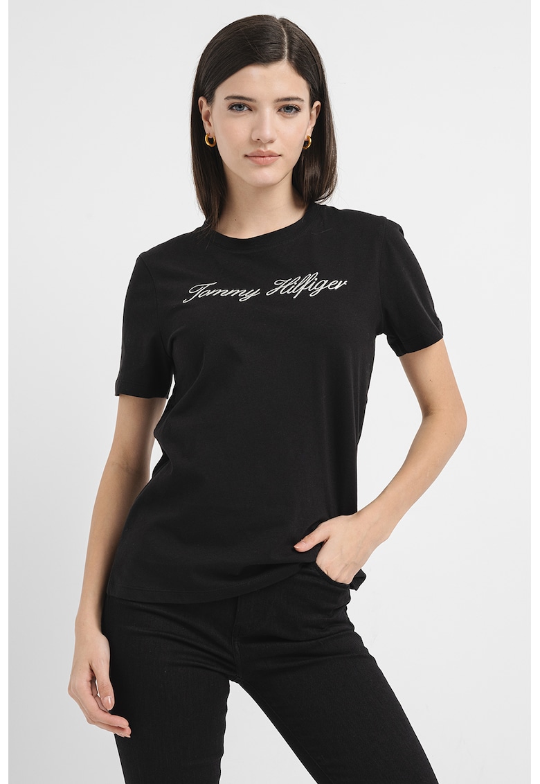 Oferte la Tricou de bumbac organic cu broderie logo - Alb/Negru