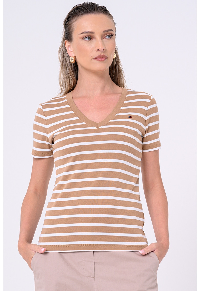 Oferte la Tricou slim fit cu decolteu in V Cody - Alb/Maro deschis