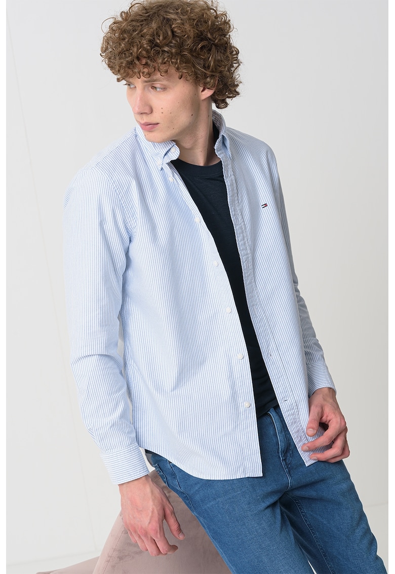 Oferte la Camasa Oxford din bumbac cu model in dungi Heritage - Albastru pastel/Alb optic