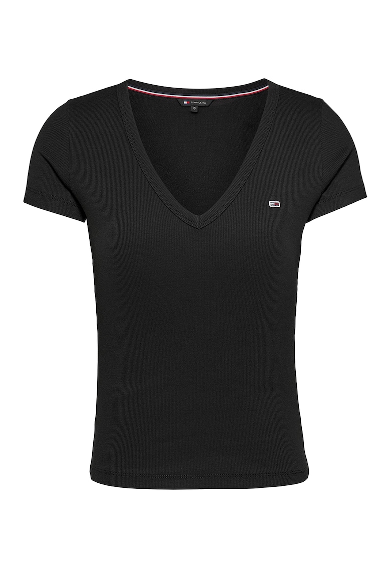 Oferte la Tricou striat cu decolteu in V - Negru