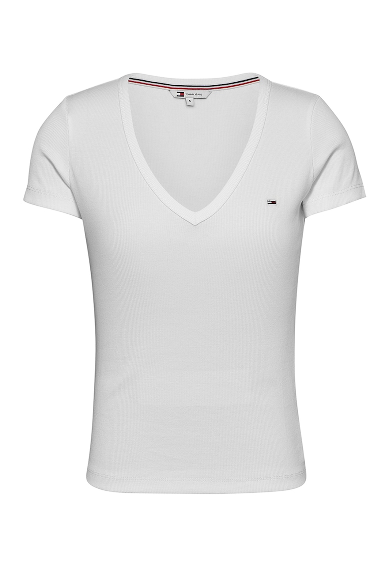 Oferte la Tricou striat cu decolteu in V - Alb