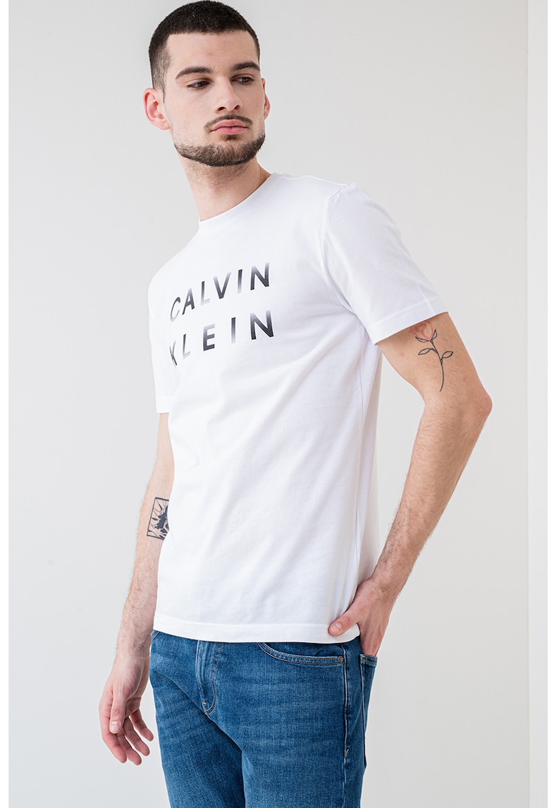 Tricou din bumbac cu imprimeu logo - Alb