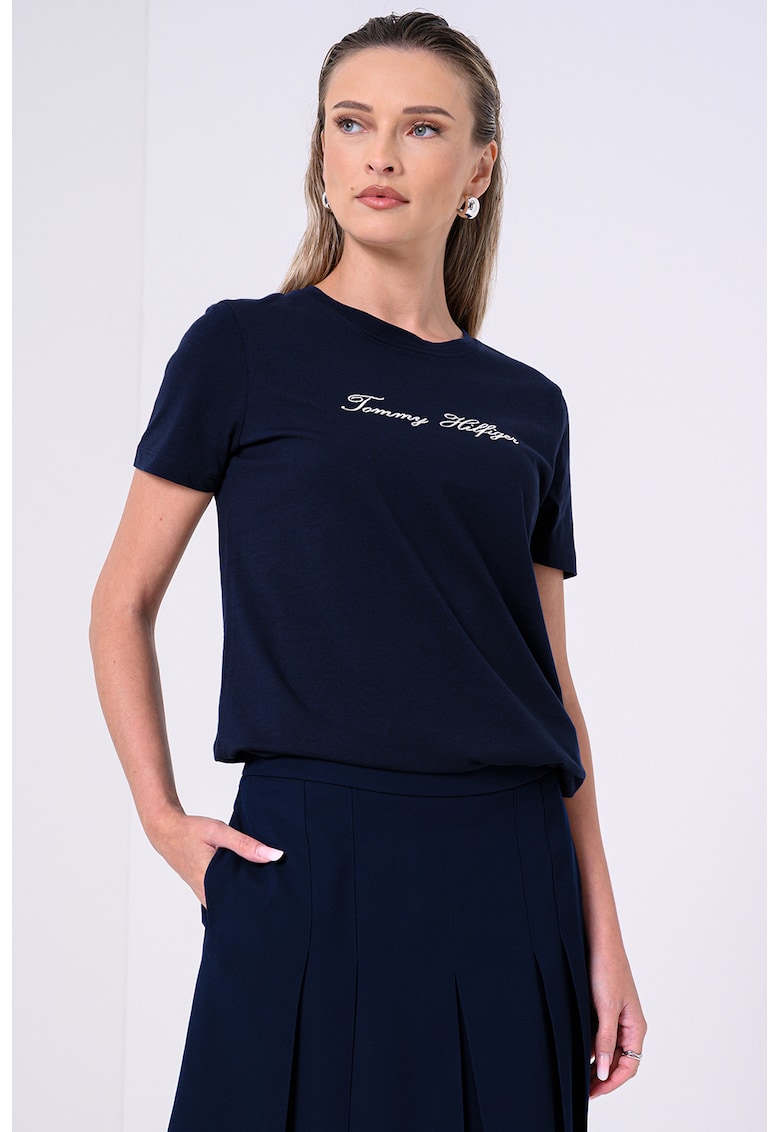 Tricou de bumbac cu logo - Bleumarin
