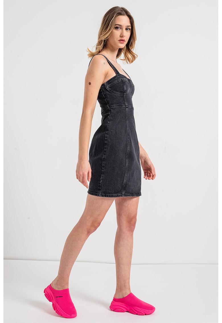 Oferte la Rochie scurta din denim cu bretele - Gri antracit