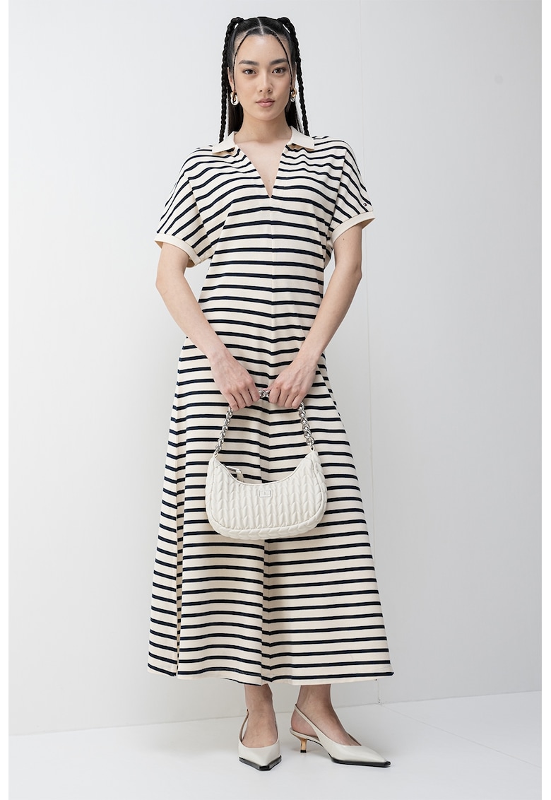 Oferte la Rochie midi din amestec de lyocell cu dungi - Alb fildes/Albastru ultramarin