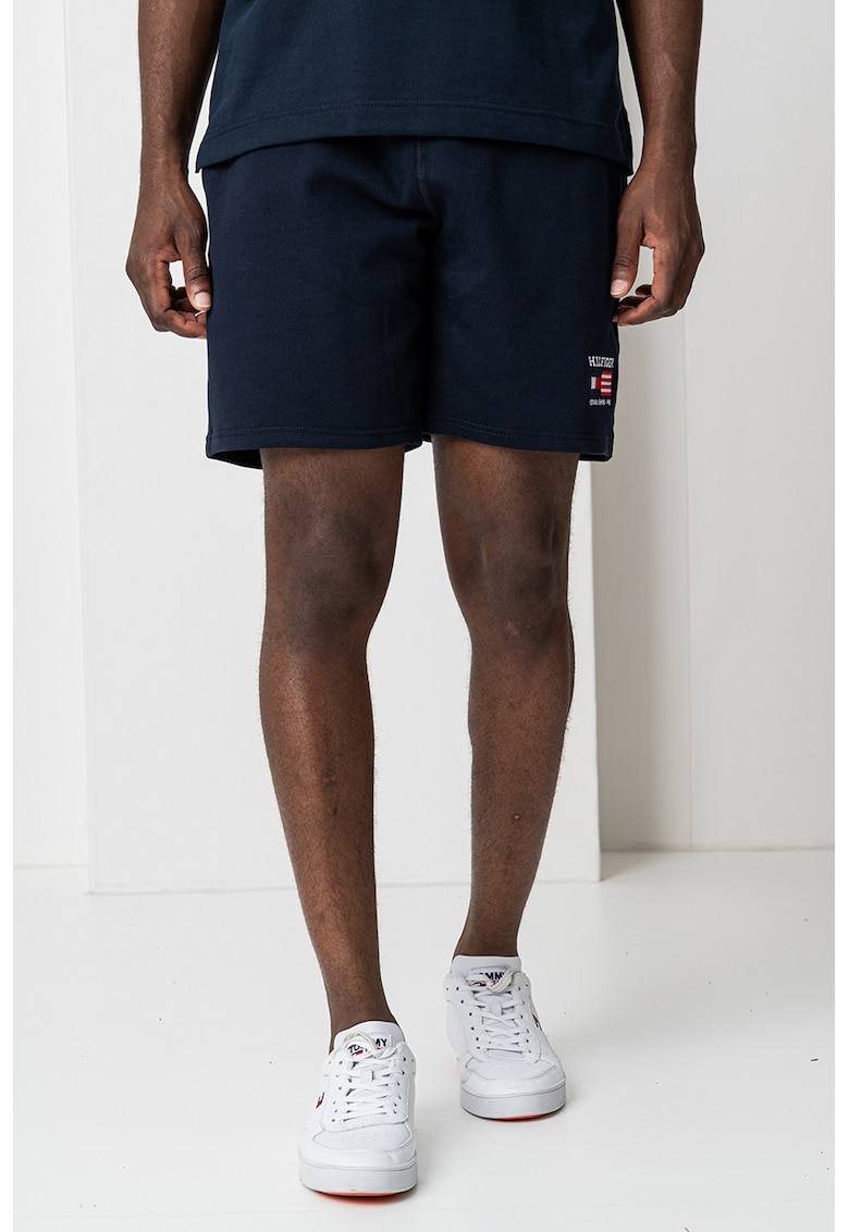 Oferte la Pantalomi scurti cu snur in talie si logo - Bleumarin