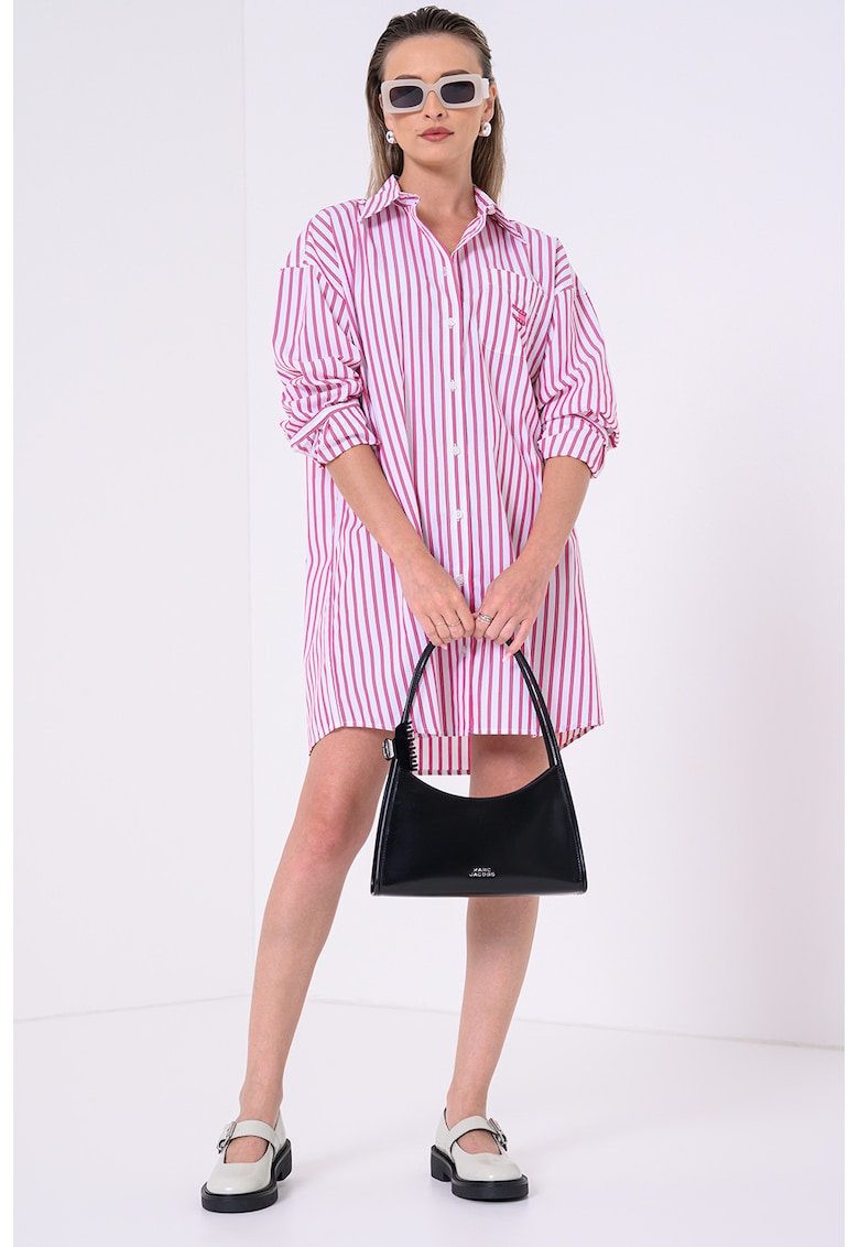Oferte la Rochie-camasa din amestec de bumbac organic - Alb/Gri/Roz