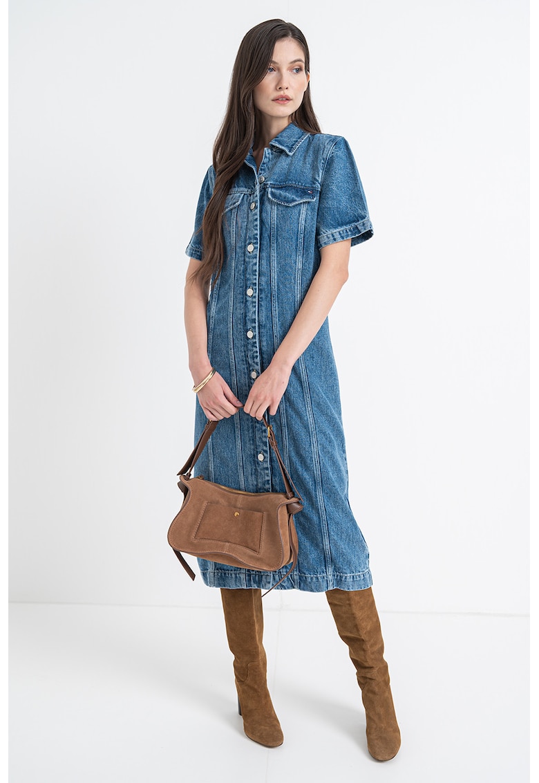 Oferte la Rochie-camasa midi din denim - Albastru deschis