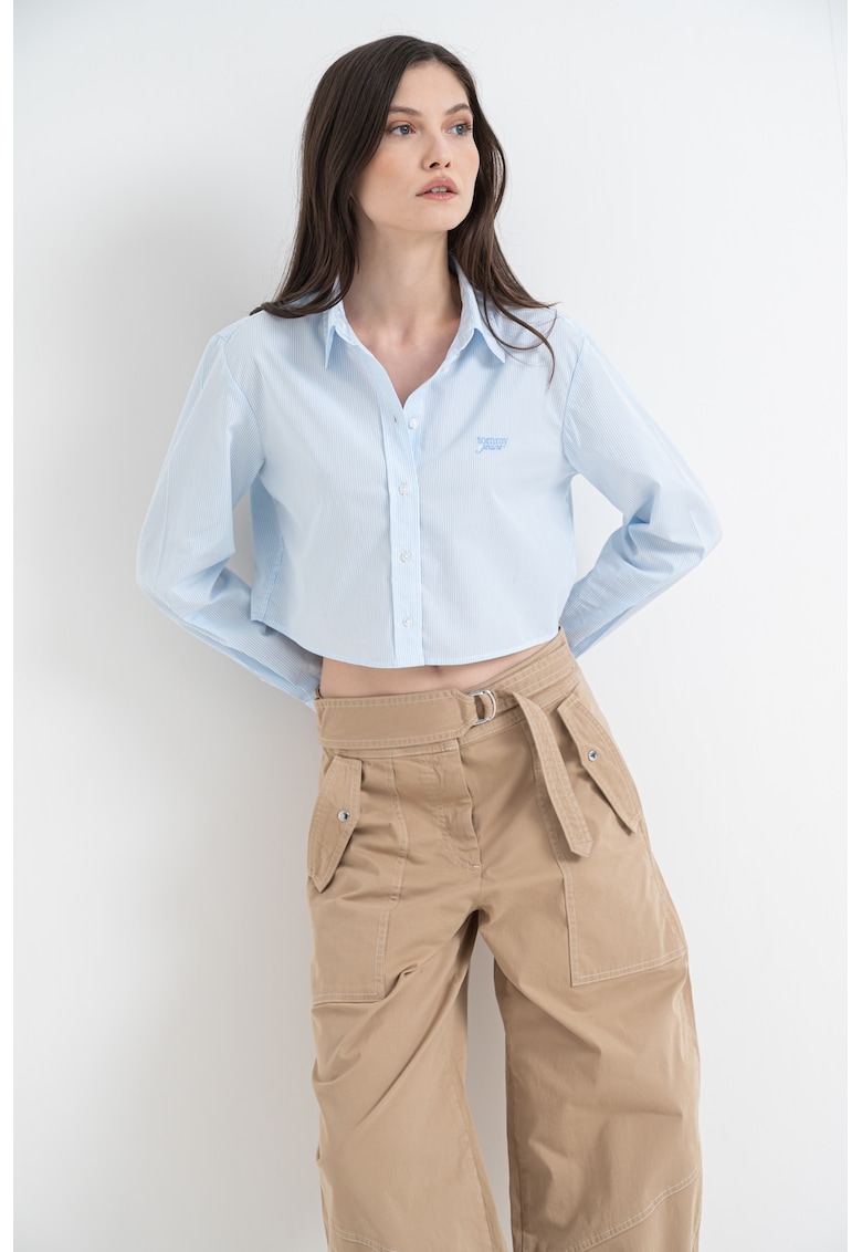 Oferte la Camasa crop cu maneci lungi - Alb/Albastru deschis
