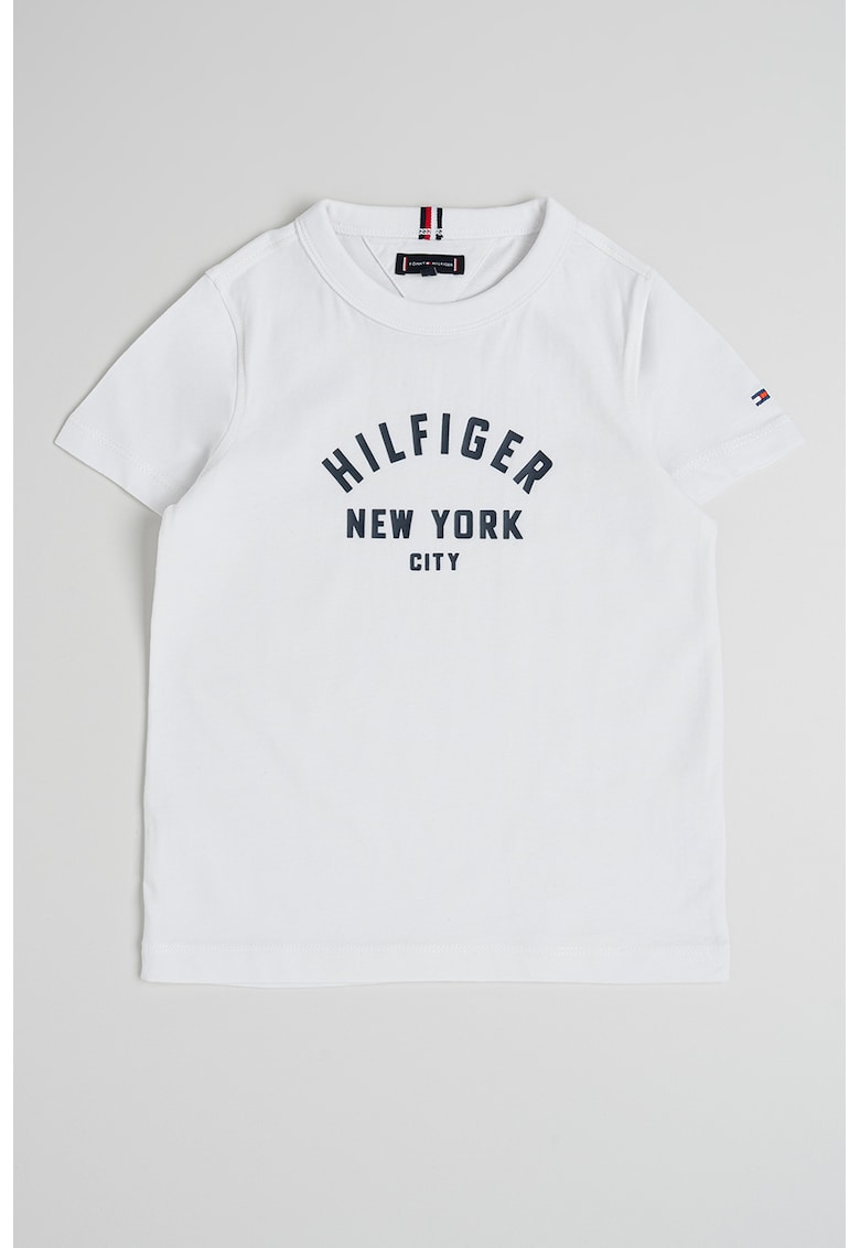 Oferte la Tricou cu decolteu la baza gatului si imprimeu logo - Negru stins/Alb murdar