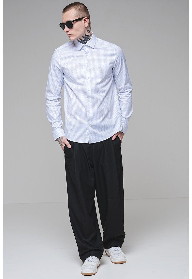 Oferte la Camasa slim fit din amestec de bumbac organic - Albastru pastel/Alb optic