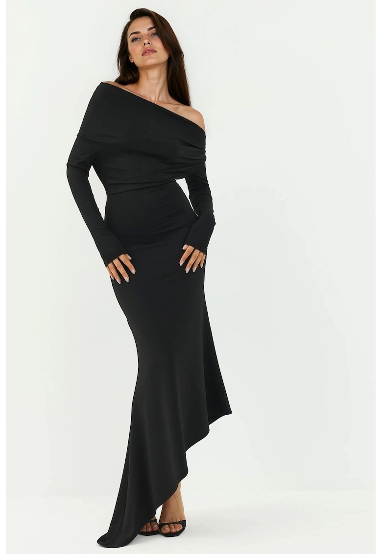 Oferte la Rochie Maxi  Bodycon - Decolteu Barcuta - Negru - Jerseu