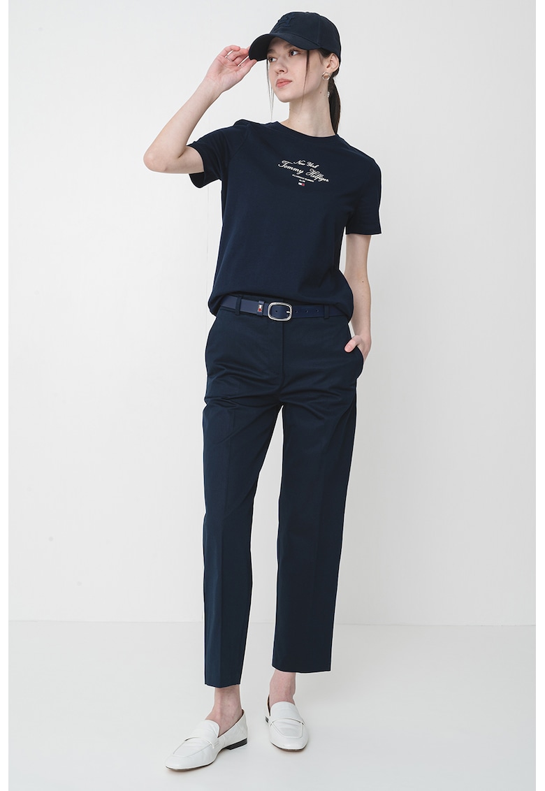 Oferte la Tricou de bumbac cu decolteu la baza gatului si logo - Bleumarin