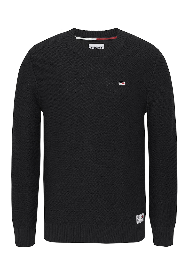 Oferte la Pulover cu decolteu la baza gatului si aspect texturat - Negru