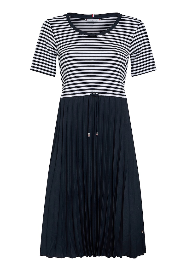 Oferte la Rochie cu model in dungi si aspect plisat - Alb/Bleumarin