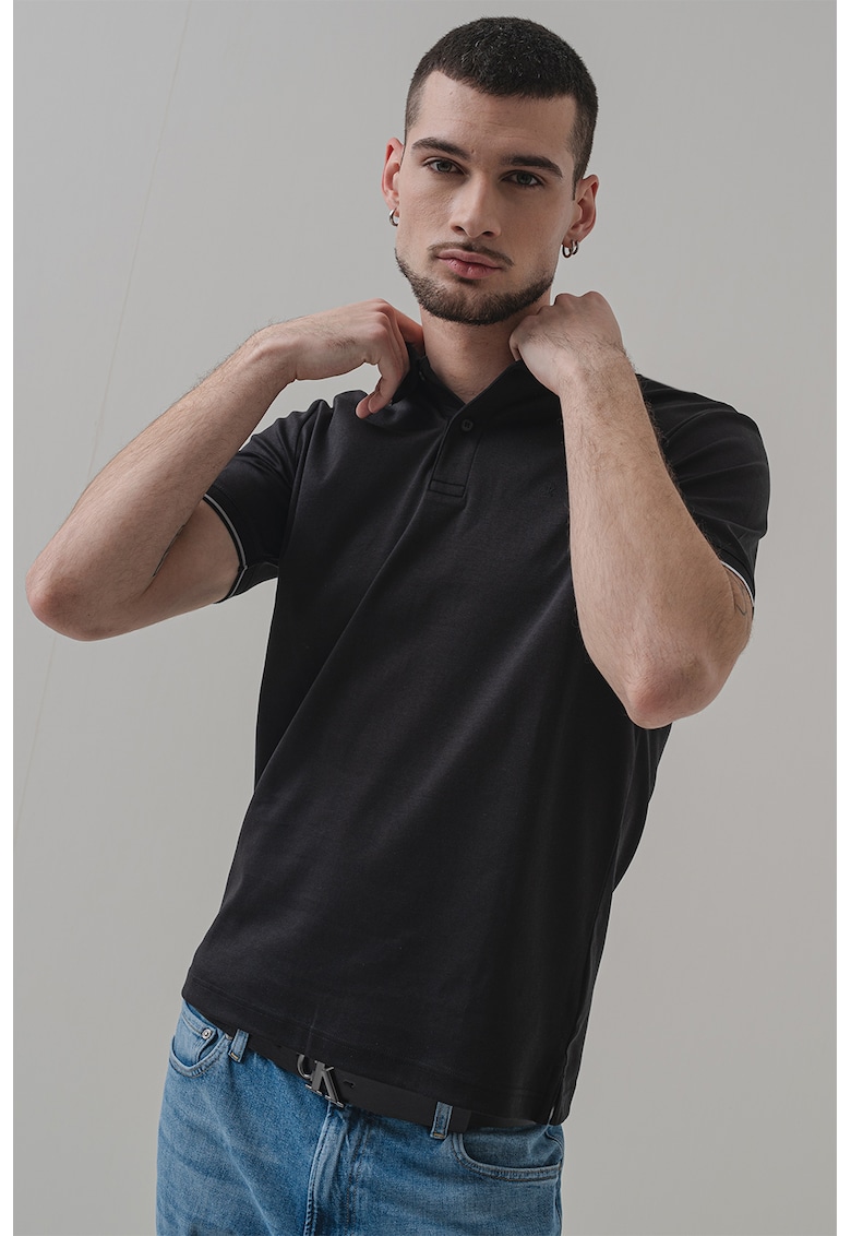 Oferte la Tricou polo de bumbac organic - Alb/Negru stins