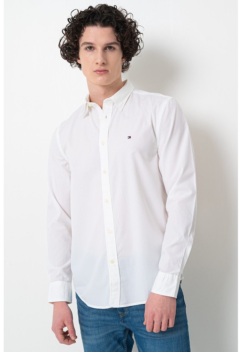 Oferte la Camasa cu model uni si guler Kent - Alb