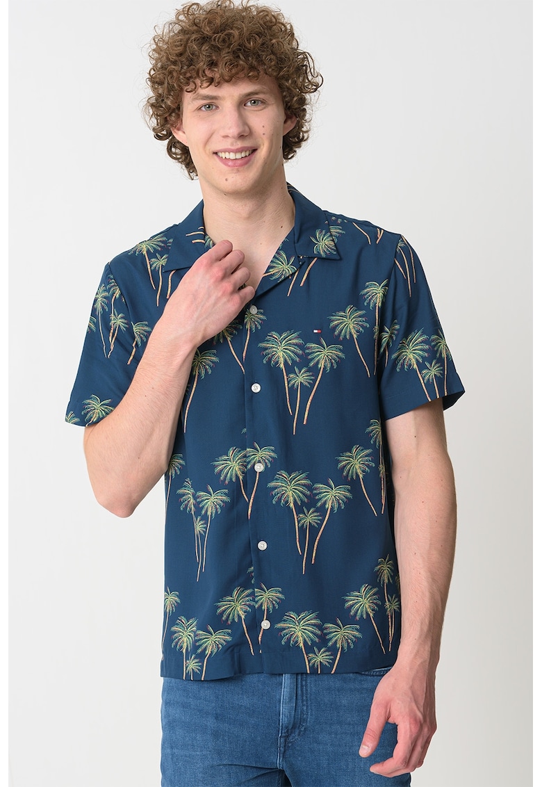 Oferte la Camasa de modal cu imprimeu tropical - Verde/Albastru inchis