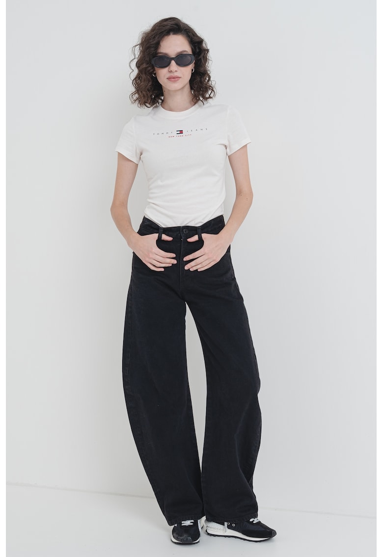 Oferte la Tricou slim fit din bumbac - Alb fildes/Negru