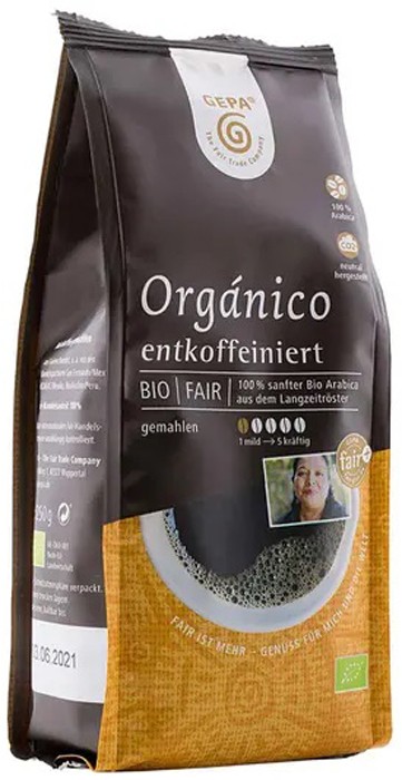 Oferte la Cafea bio si fairtrade macinata Organico, decofeinizata, 250g Gepa