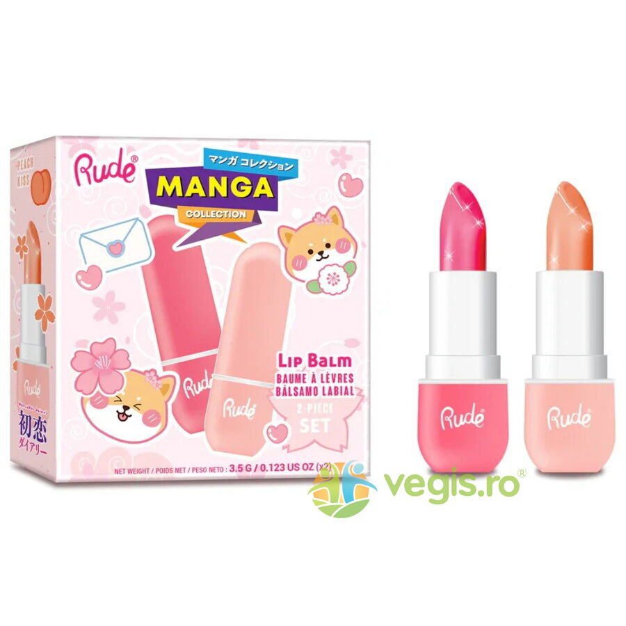 Oferte la Set 2 x Balsam de Buze pH-Reactiv care isi schimba culoarea cu Aroma de Pepene Verde & Piersica, Manga Collection 2 x 3.5g