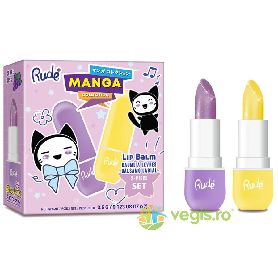 Oferte la Set 2 x Balsam de Buze pH-Reactiv care isi schimba culoarea cu Aroma de Struguri & Ananas, Manga Collection 2 x 3.5 g