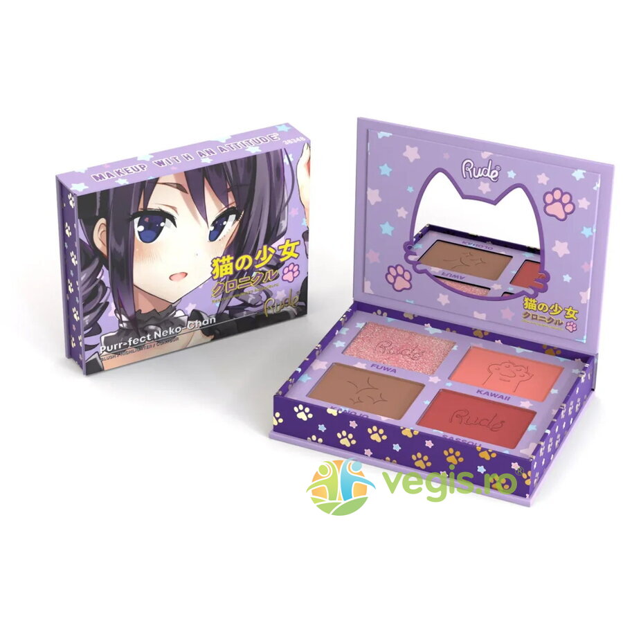 Oferte la Paleta 4in1 pentru Fata - 2 x Blush, 1 x IIluminator, 1 x Contour, Purr-fect Neko-Chan, Manga Collection 4 nuante
