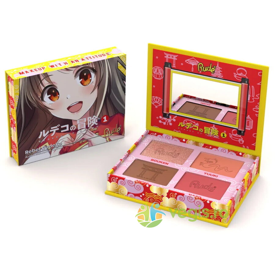 Oferte la Paleta 4in1 pentru Fata - 2 x Blush, 1 x iIuminator, 1 x Contour, Rebel Rudeko, Manga Collection 4 nuante