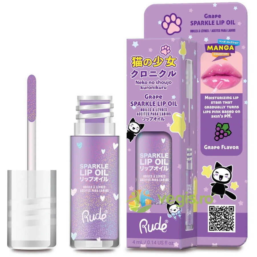 Oferte la Ulei de Buze cu Sclipici, pH-Reactiv care isi schimba culoarea, cu Aroma de Struguri, Manga Collection 4ml