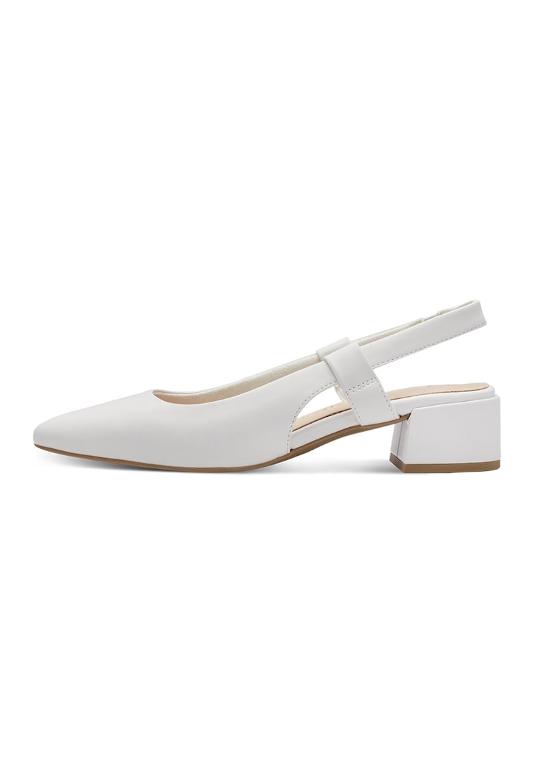 Oferte la Pantofi de piele ecologica cu varf ascutit si toc masiv - Alb optic