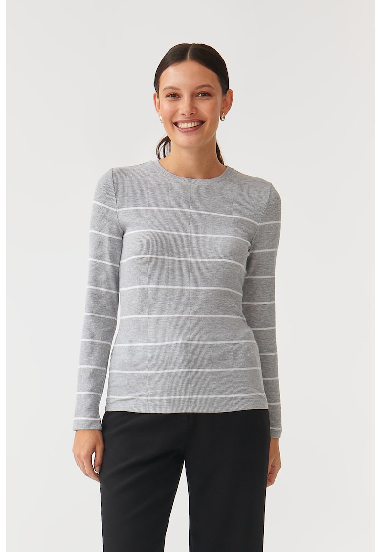 Oferte la Bluza cu decolteu rotund si model in dungi - Alb/Gri melange