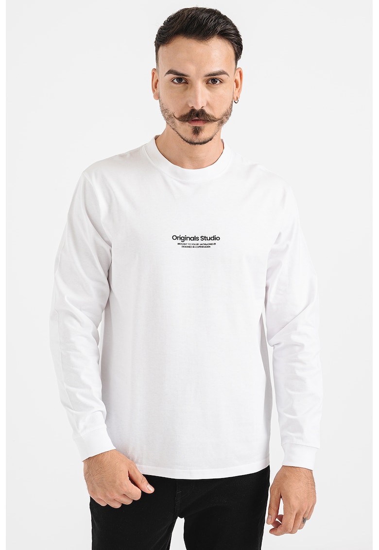 Oferte la Bluza de bumbac cu decolteu la baza gatului - Negru/Alb murdar